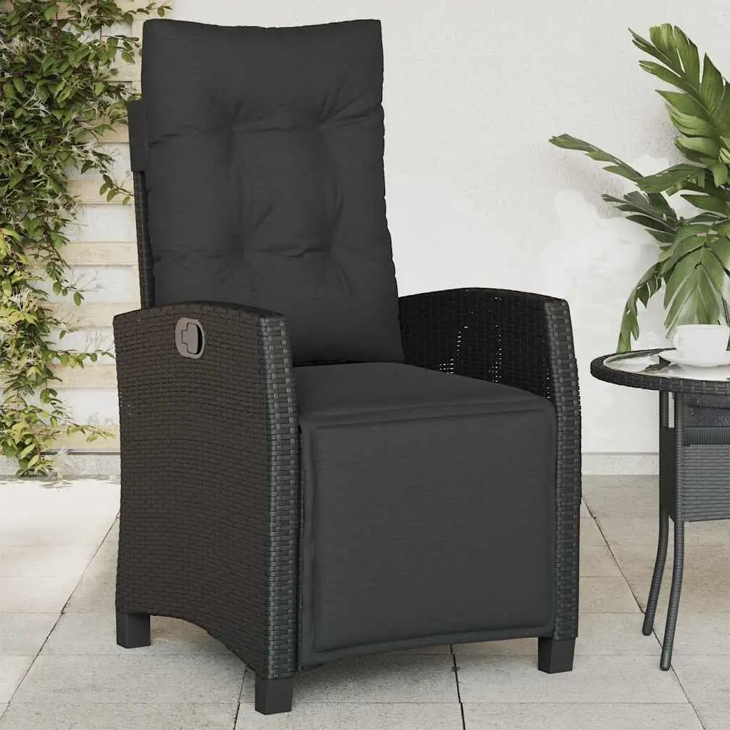 Reclining Garden Chairs Adjustable Backrest Footrest 2 pcs Black PE Rattan Powder-coated Steel