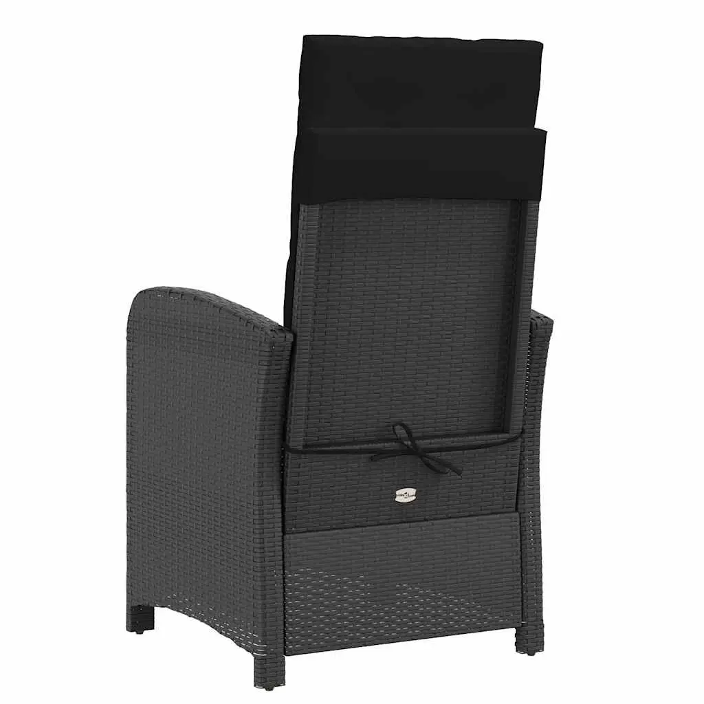 Reclining Garden Chairs Adjustable Backrest Footrest 2 pcs Black PE Rattan Powder-coated Steel