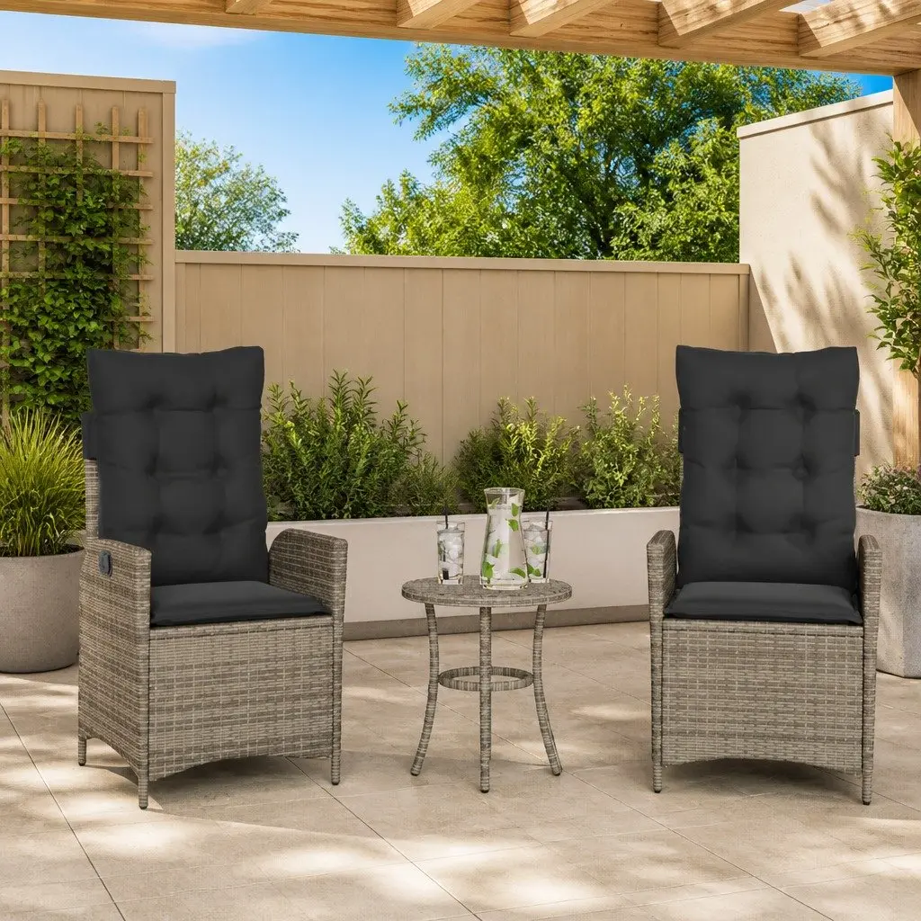Reclining Garden Chairs 2 Piece Set Grey Poly Rattan with Cushions