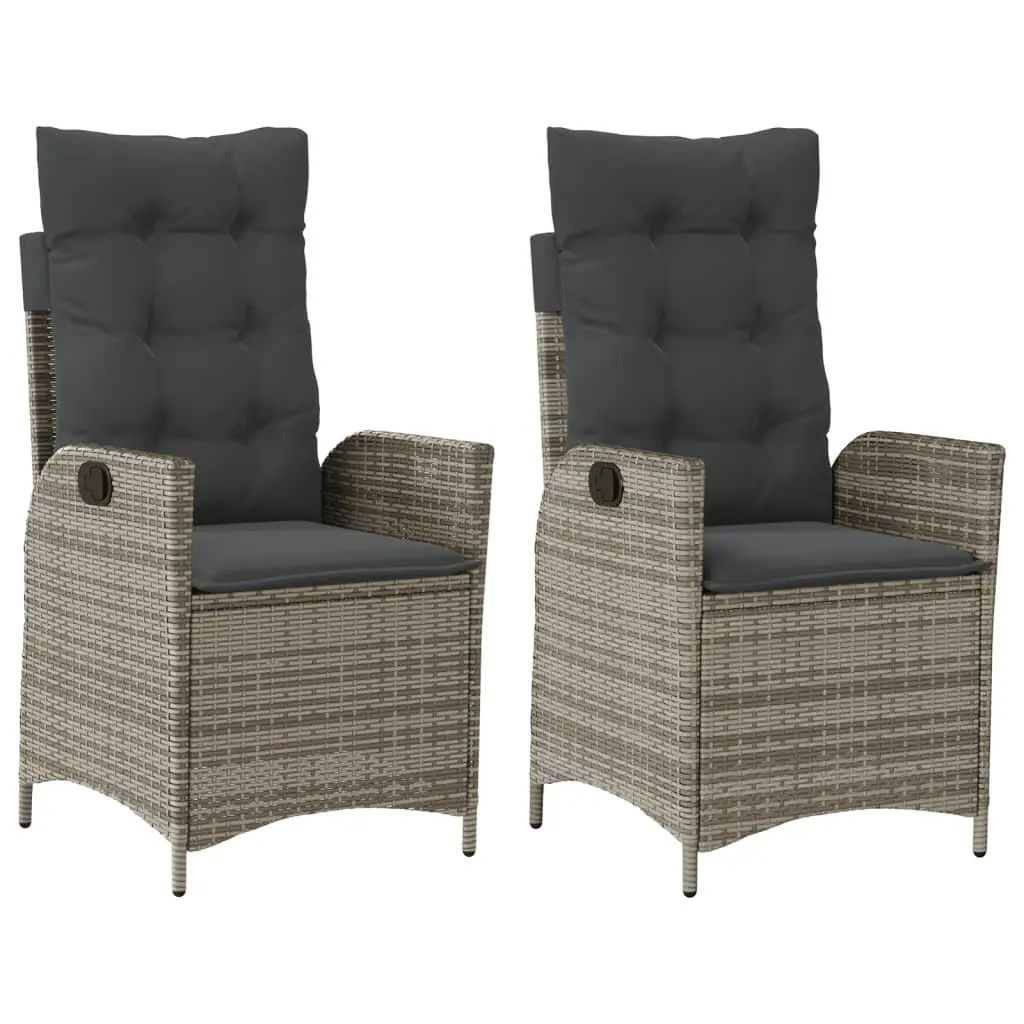 Reclining Garden Chairs 2 Piece Set Grey Poly Rattan with Cushions