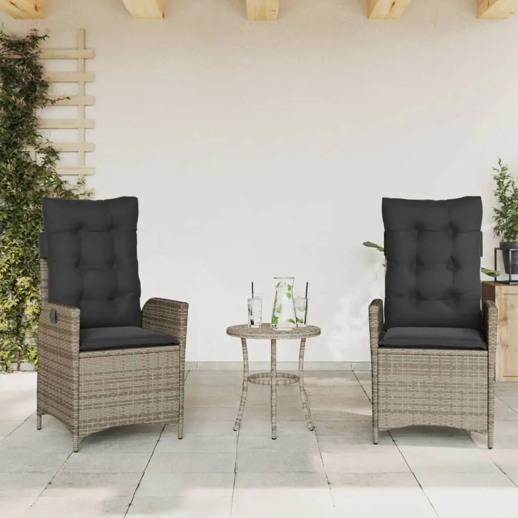 3 Piece Bistro Set PE Rattan Grey Outdoor Furniture with Cushions