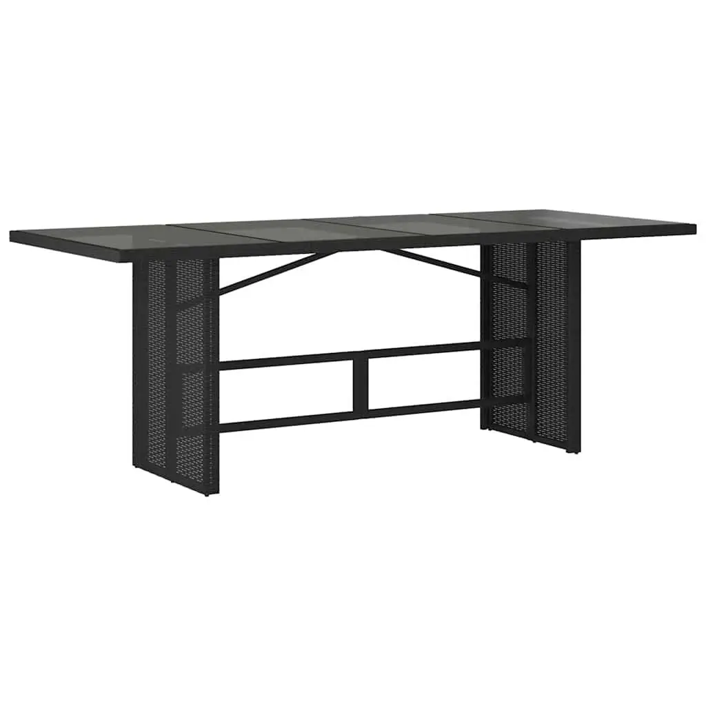 Garden Table Poly Rattan Black Tempered Glass Top 190 x 80 x 74 cm Outdoor Furniture