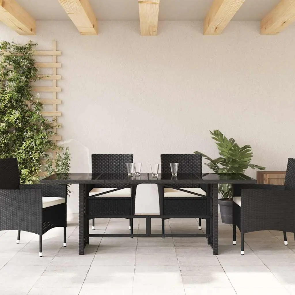 Garden Table Poly Rattan Black Tempered Glass Top 190 x 80 x 74 cm Outdoor Furniture