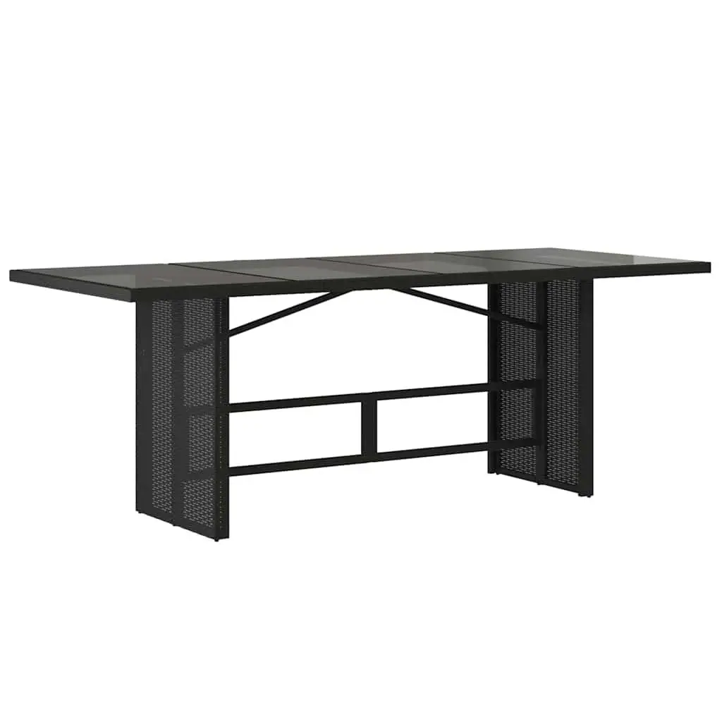 Garden Table Poly Rattan Black Tempered Glass Top 190 x 80 x 74 cm Outdoor Furniture