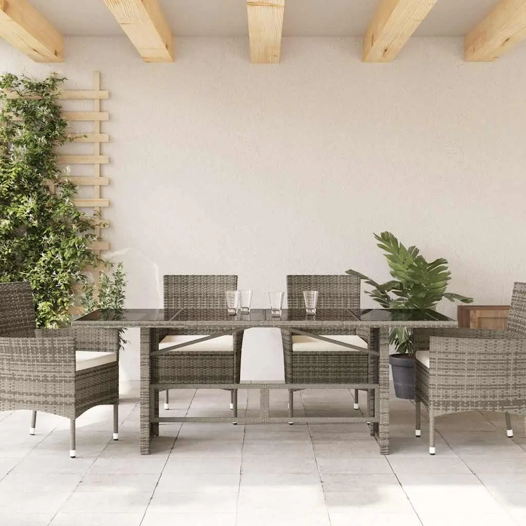 Garden Table Outdoor Patio Furniture Grey Poly Rattan Glass Top 190x80x74cm