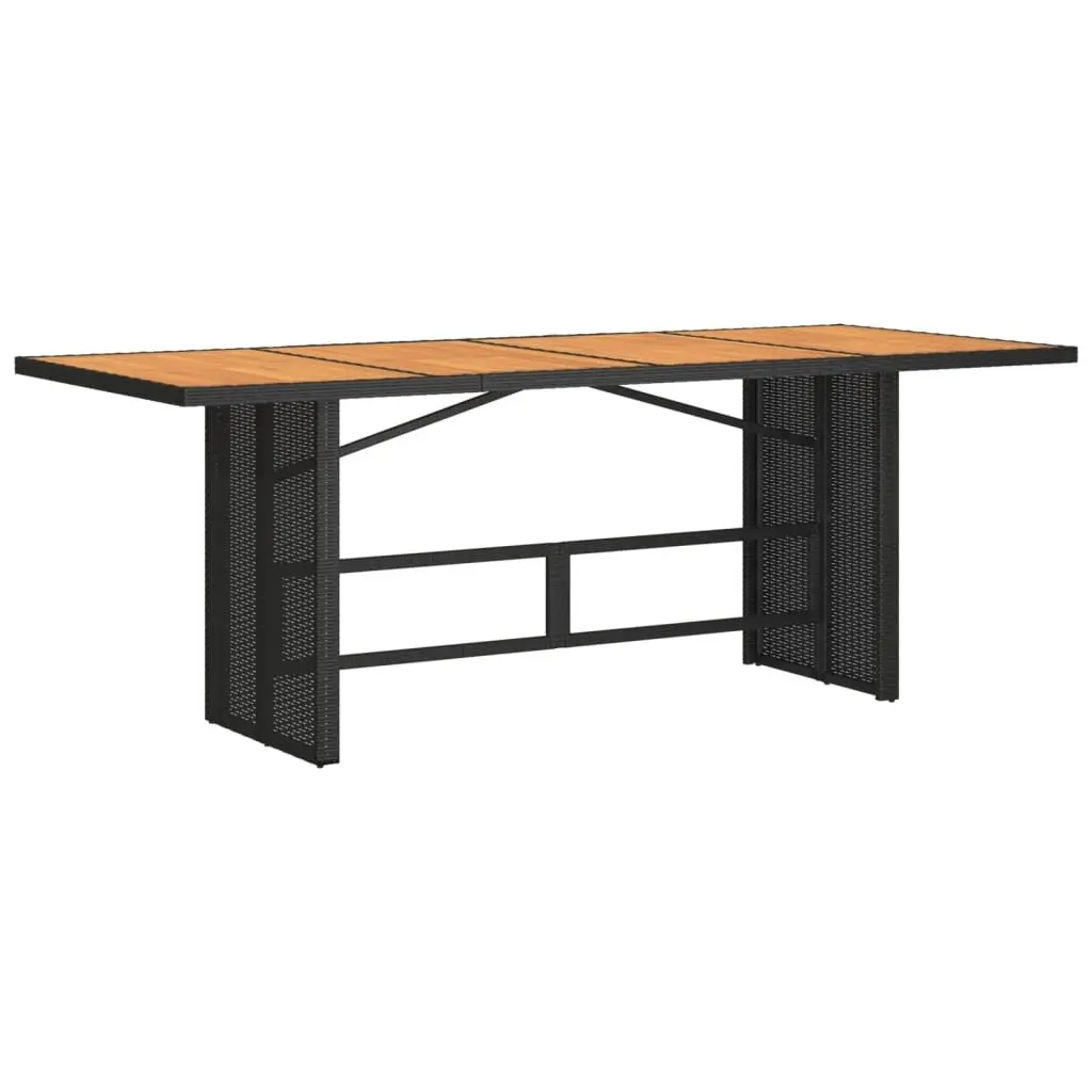 Garden Outdoor Dining Table Black Poly Rattan Frame Wooden Top Patio Furniture