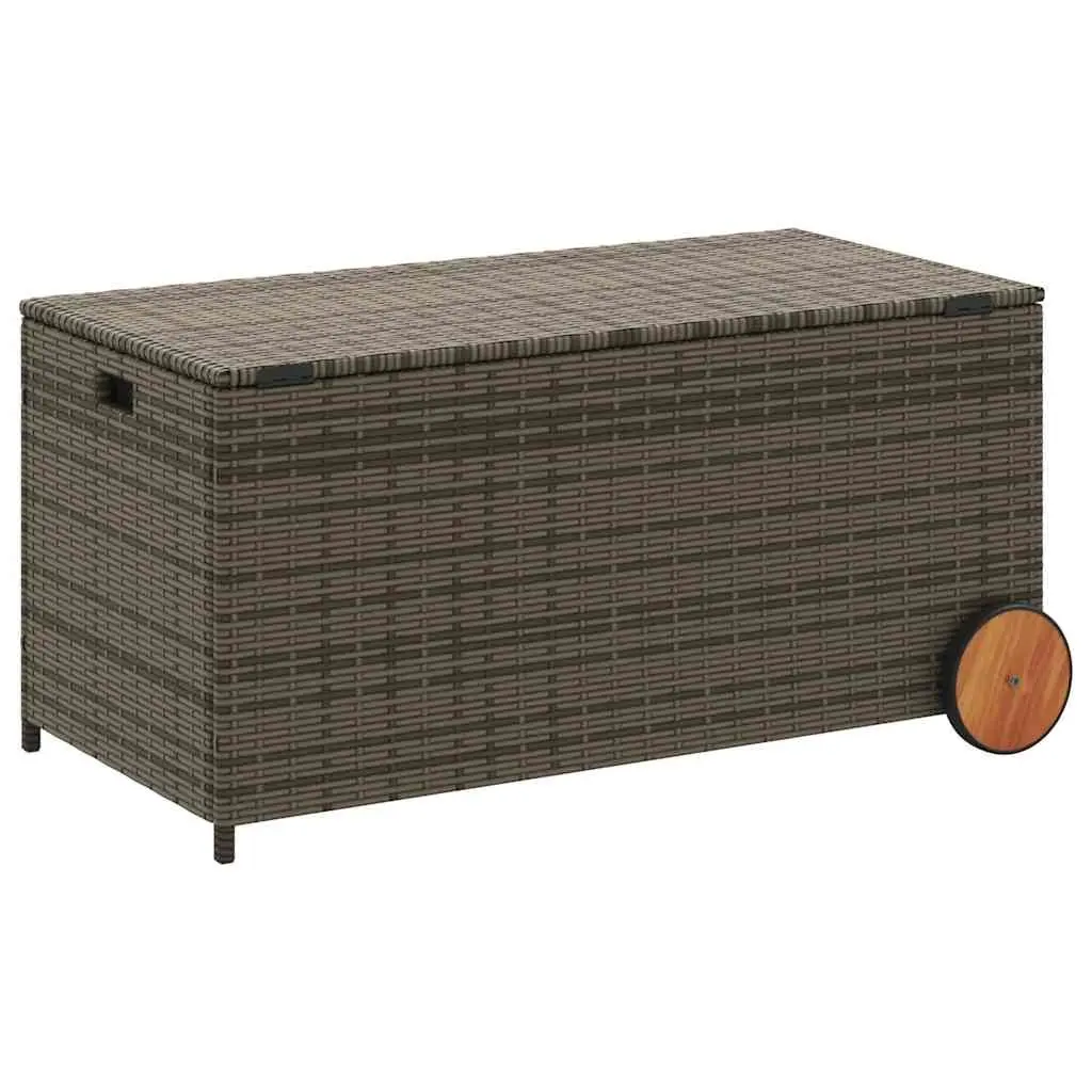 Garden Storage Box PE Rattan Grey Outdoor Furniture with Wheels