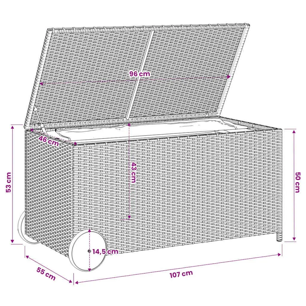 Garden Storage Box PE Rattan Grey Outdoor Furniture with Wheels