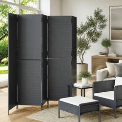 Room Divider 5 Panels Black Poly Rattan Privacy Screen Folding Partition