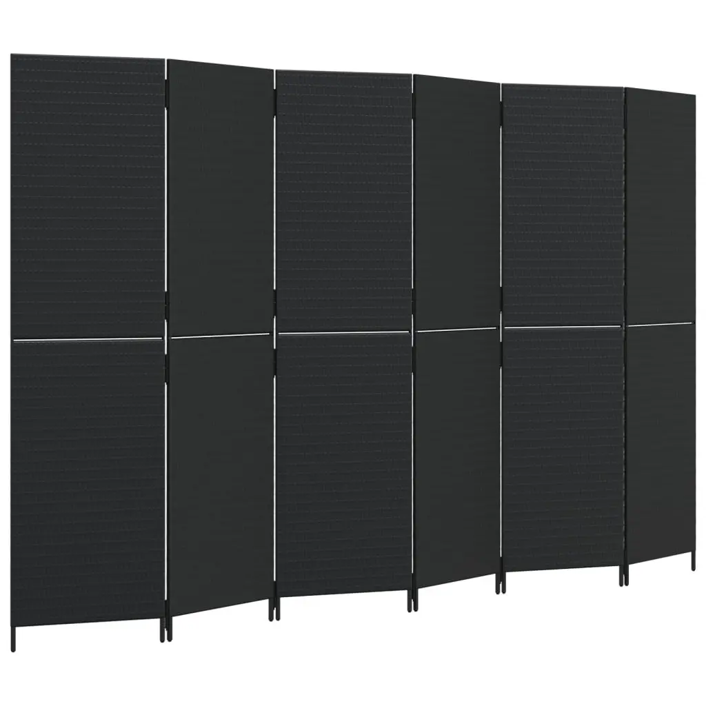 6 Panel Folding Partition Privacy Screen Poly Rattan Black Room Divider Indoor Outdoor Use