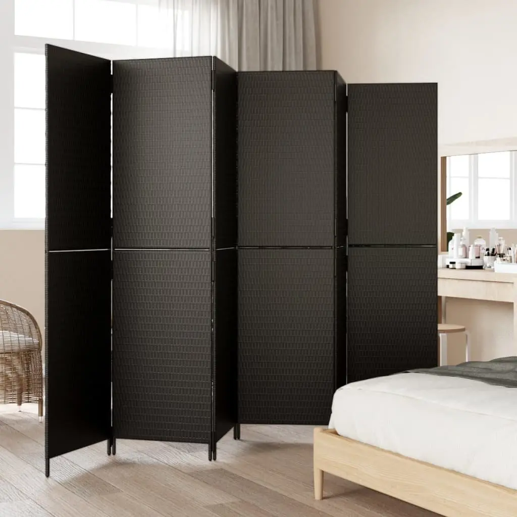 6 Panel Folding Partition Privacy Screen Poly Rattan Black Room Divider Indoor Outdoor Use