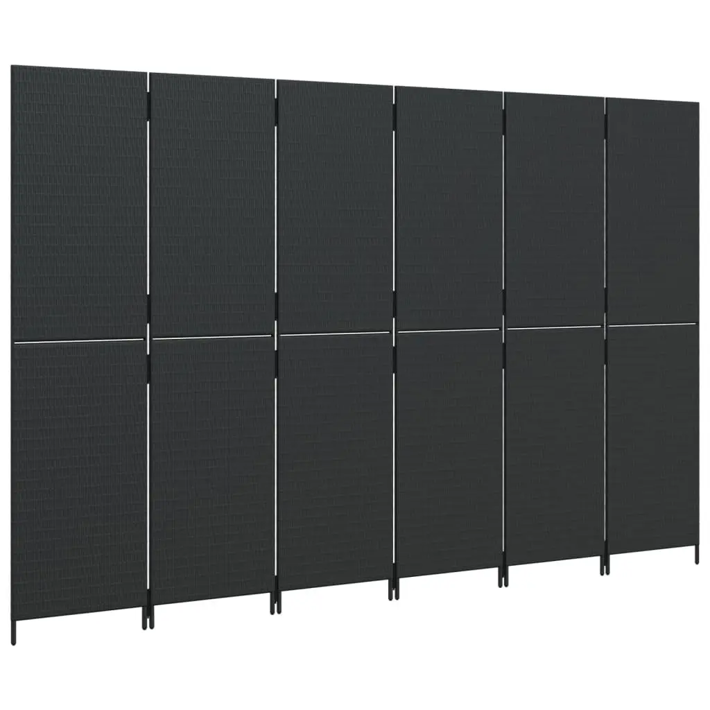 6 Panel Folding Partition Privacy Screen Poly Rattan Black Room Divider Indoor Outdoor Use