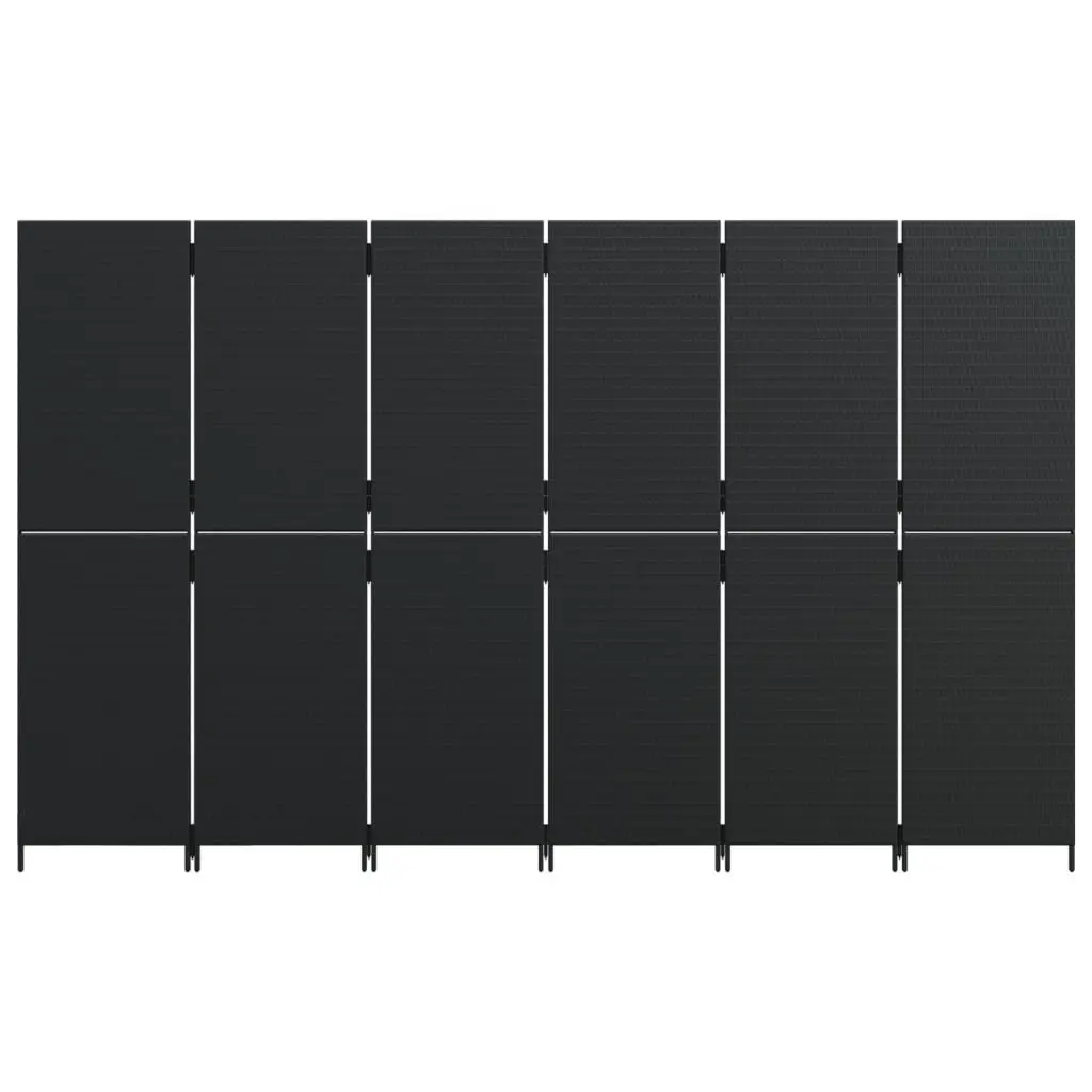 6 Panel Folding Partition Privacy Screen Poly Rattan Black Room Divider Indoor Outdoor Use