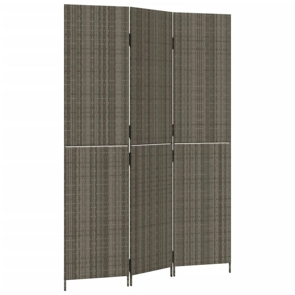 Room Divider Privacy Screen 3 Panels Grey Poly Rattan Folding Partition Indoor