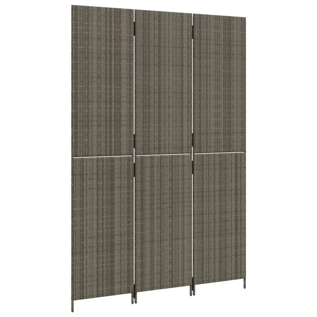 Room Divider Privacy Screen 3 Panels Grey Poly Rattan Folding Partition Indoor