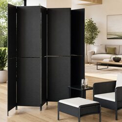 Practical Room Divider with 6 Black Folding Panels