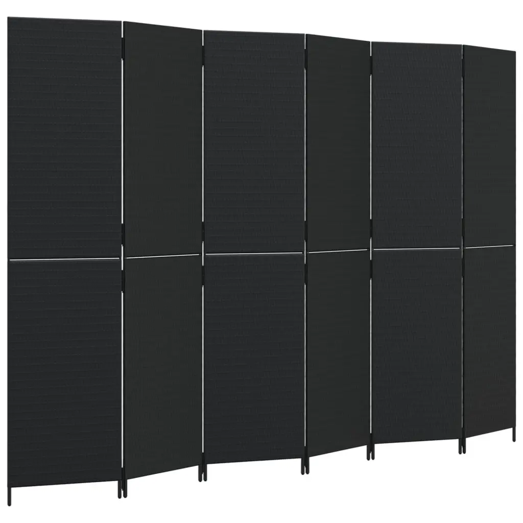 Room Divider Poly Rattan 6 Panels Black Folding Partition Indoor Outdoor