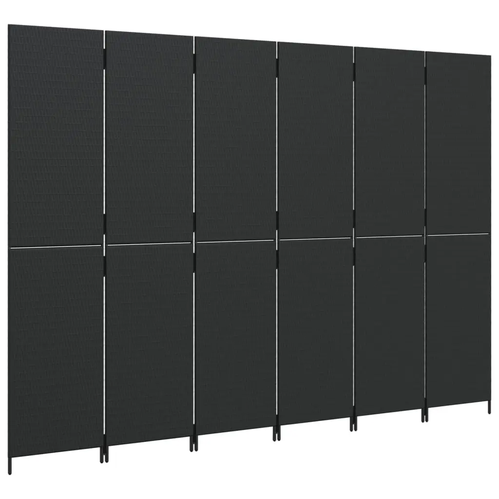 Room Divider Poly Rattan 6 Panels Black Folding Partition Indoor Outdoor