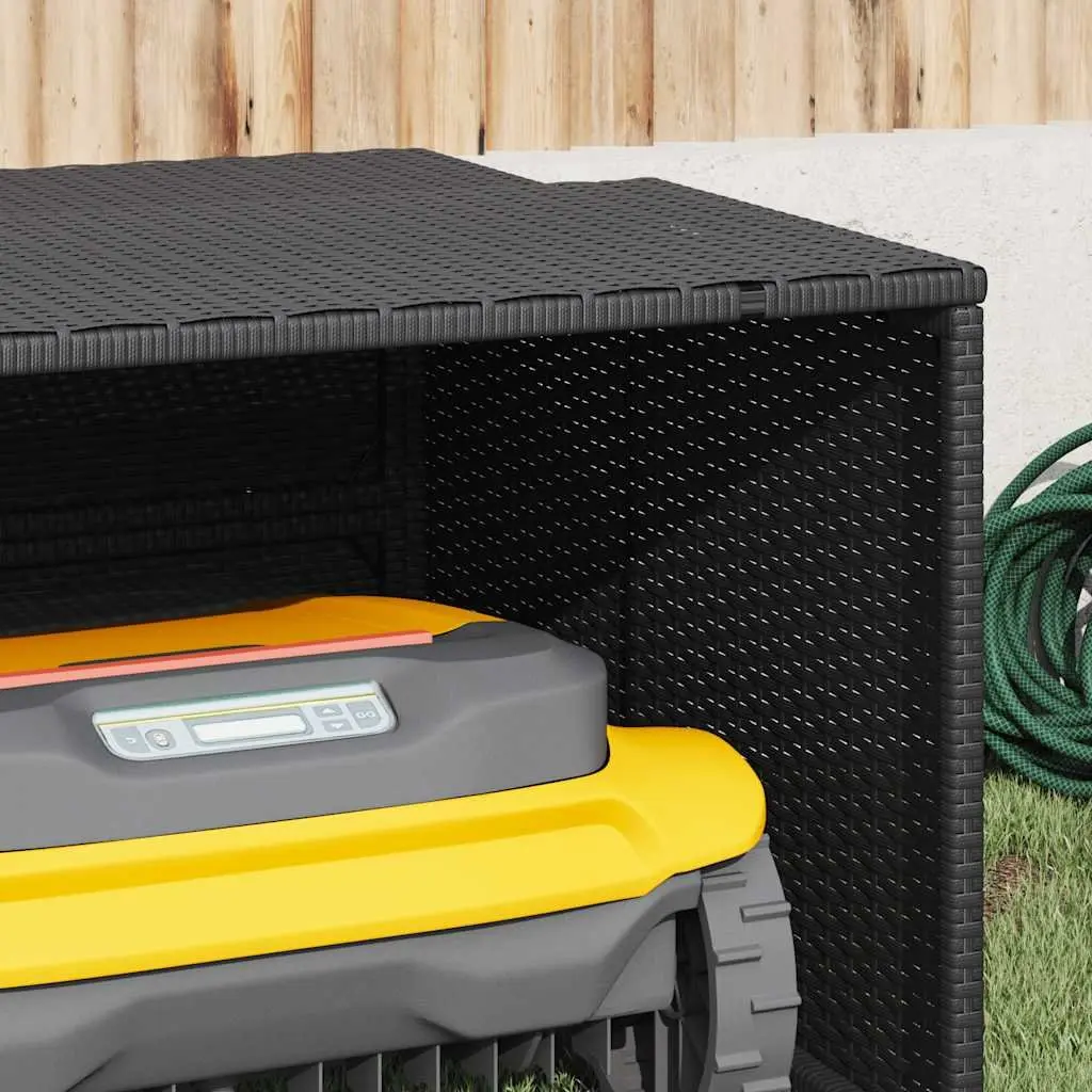 Robot Mower Garage PE Rattan Powder-coated Steel 86x90x52cm Black Outdoor Storage Shed