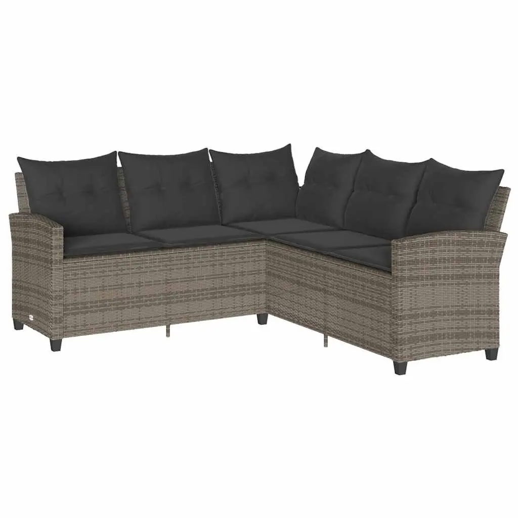 L-Shaped Couch Sofa Poly Rattan Grey with Cushions Outdoor Garden Patio