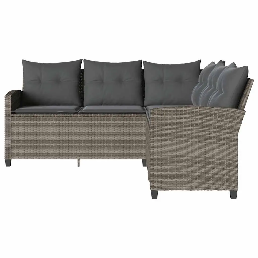 L-Shaped Couch Sofa Poly Rattan Grey with Cushions Outdoor Garden Patio