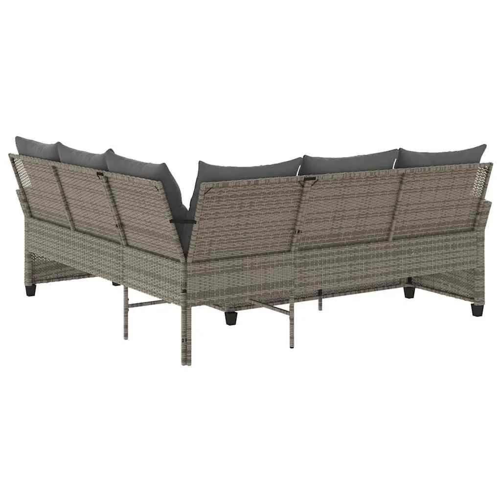 L-Shaped Couch Sofa Poly Rattan Grey with Cushions Outdoor Garden Patio