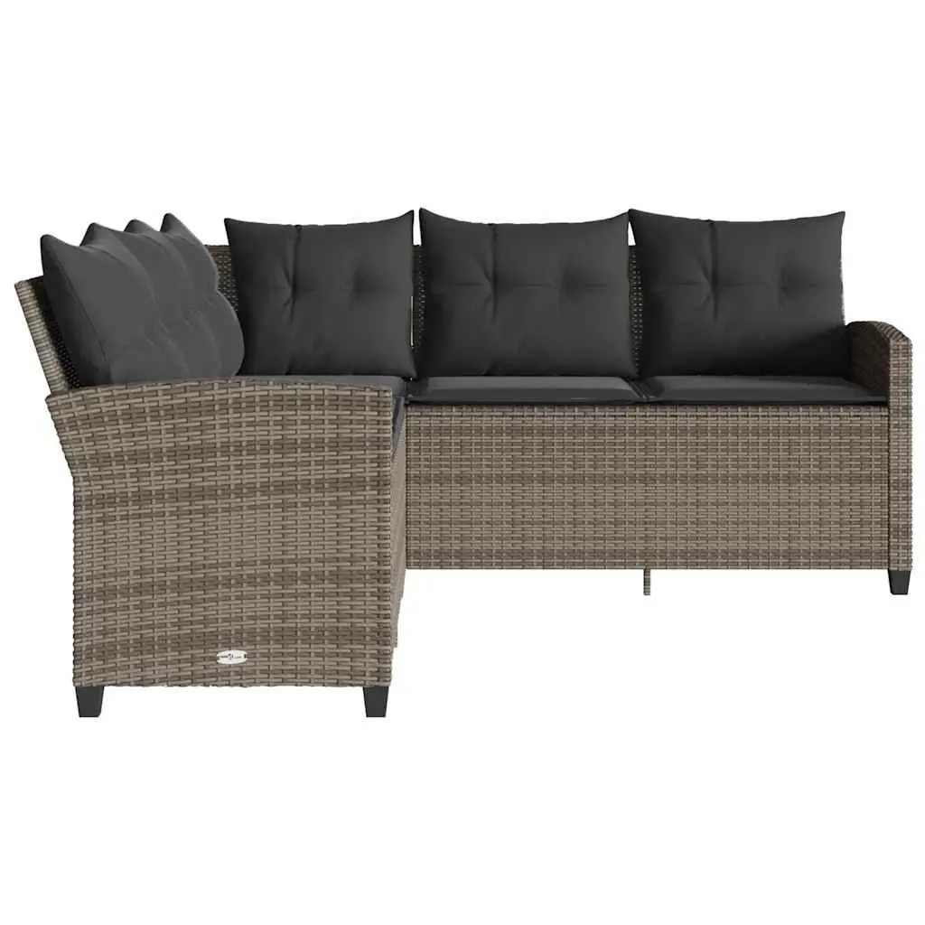 L-Shaped Couch Sofa Poly Rattan Grey with Cushions Outdoor Garden Patio
