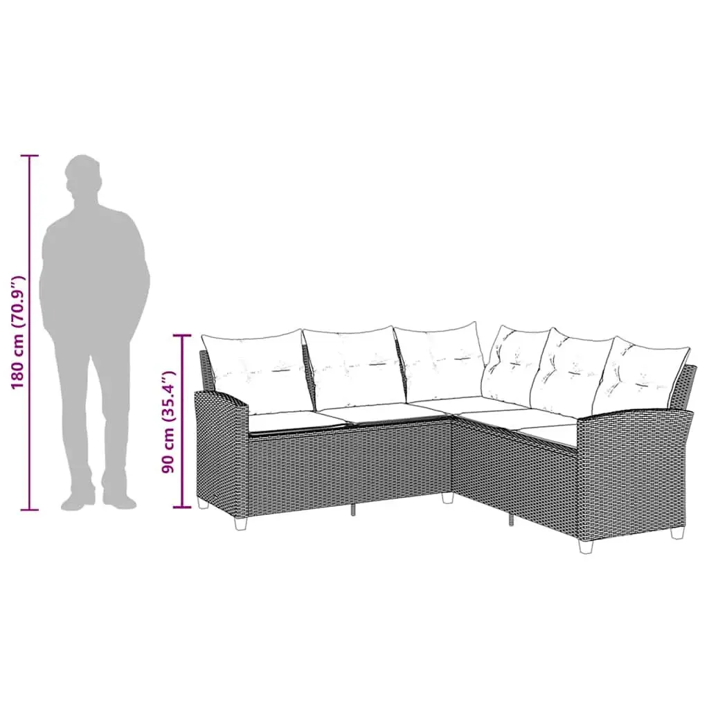 L-Shaped Couch Sofa Poly Rattan Grey with Cushions Outdoor Garden Patio
