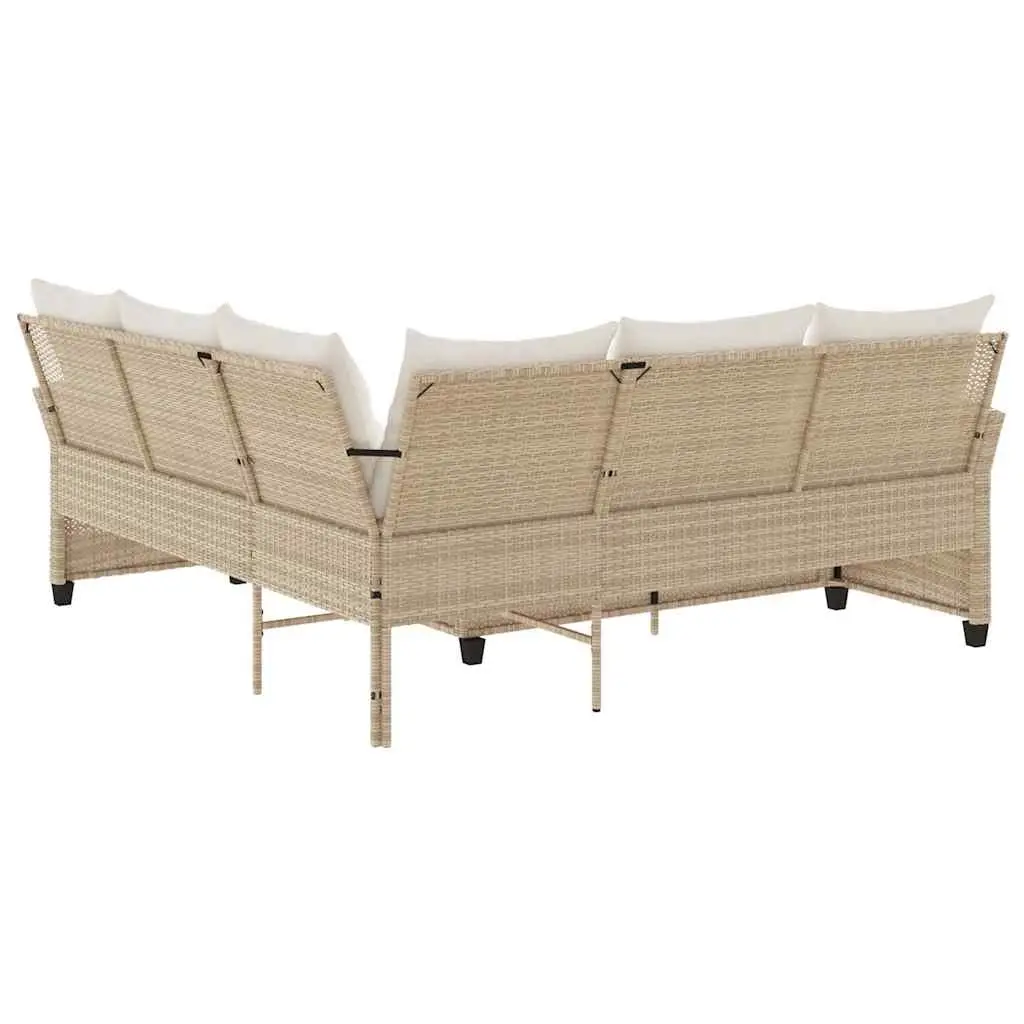 L Shaped Couch Sofa Beige Poly Rattan Outdoor Garden Patio with Cushions Weather Resistant