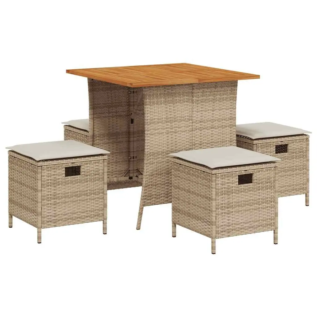 Garden Dining Set 5 Piece Outdoor Furniture Beige Cushions Patio Table Chairs