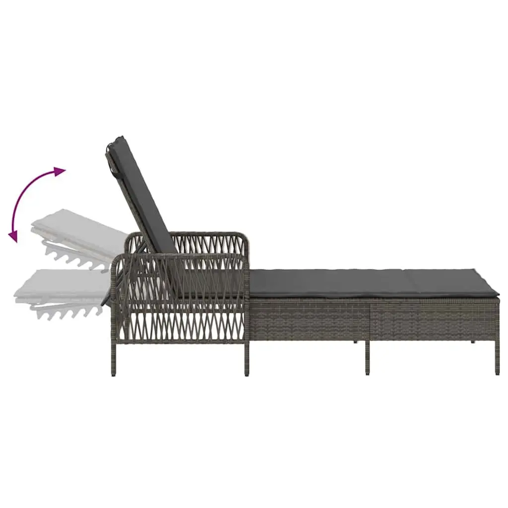 Sun Lounger Poly Rattan Adjustable Backrest 200cm Grey