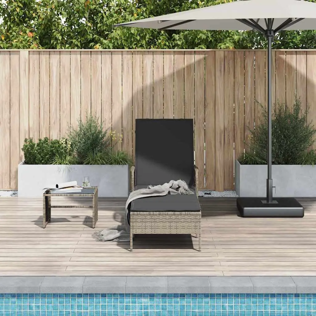 Sun Lounger Poly Rattan Adjustable Backrest 200cm Grey