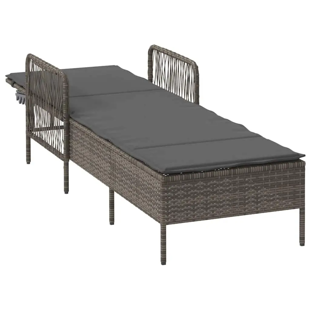Sun Lounger Poly Rattan Adjustable Backrest 200cm Grey