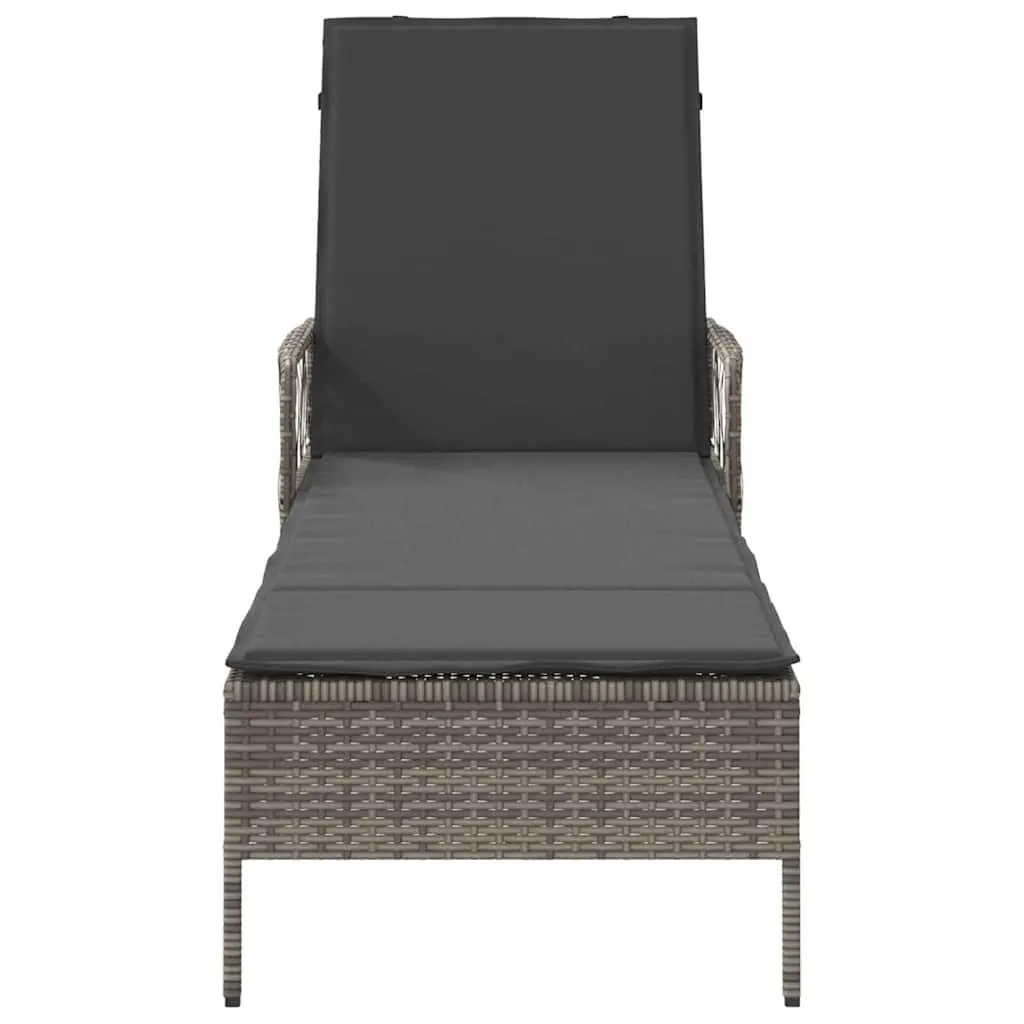 Sun Lounger Poly Rattan Adjustable Backrest 200cm Grey
