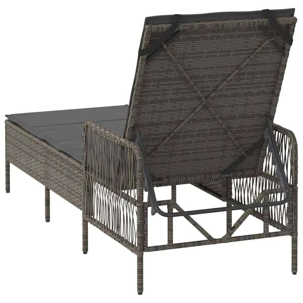 Sun Lounger Poly Rattan Adjustable Backrest 200cm Grey