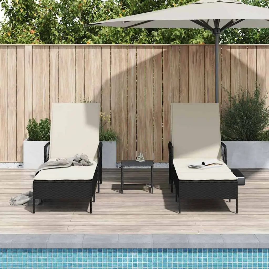 Sun Lounger Adjustable Backrest 3 Pieces Poly Rattan Outdoor Garden Patio Set Black Cream White