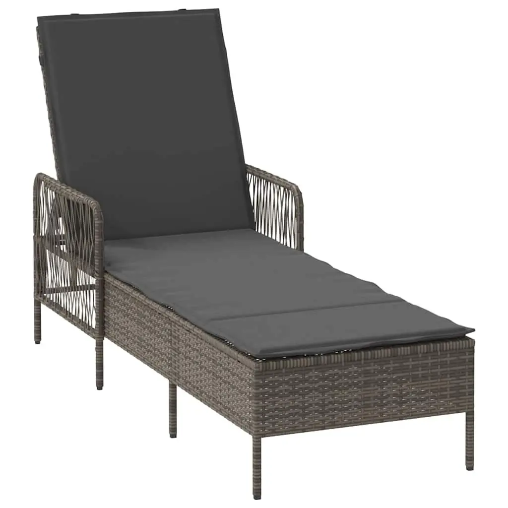 Sun Lounger Set 3 Piece Powder Coated Steel and Poly Rattan Adjustable Backrest Grey and Dark Grey Outdoor Garden Patio Furniture