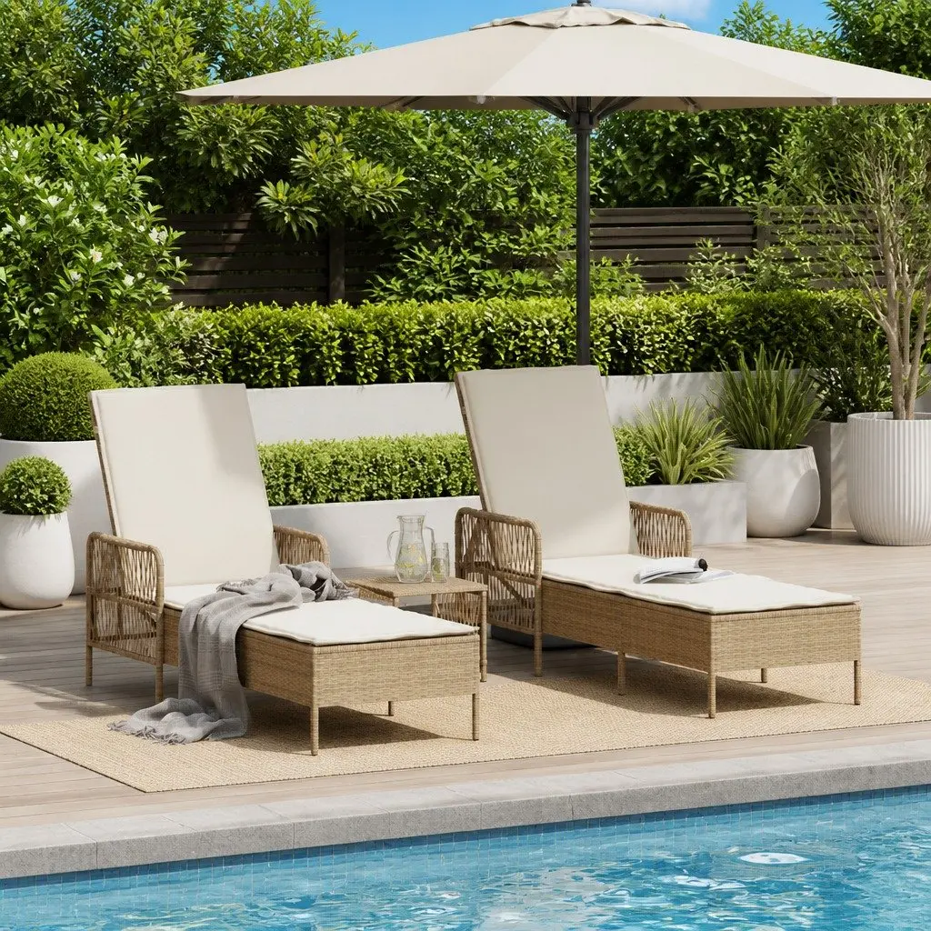 3-Piece Beige Chaise Lounge Set for Relaxation