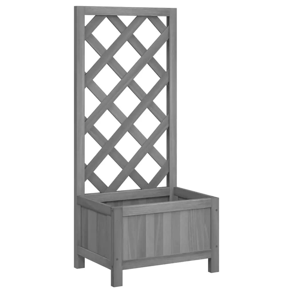 Wooden Grey Planter Outdoor with Trellis Support for Climbing Plants in Garden and Patio