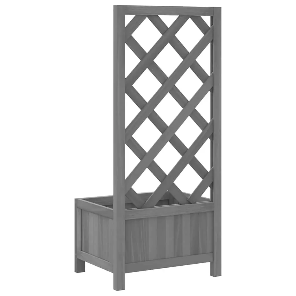Wooden Grey Planter Outdoor with Trellis Support for Climbing Plants in Garden and Patio