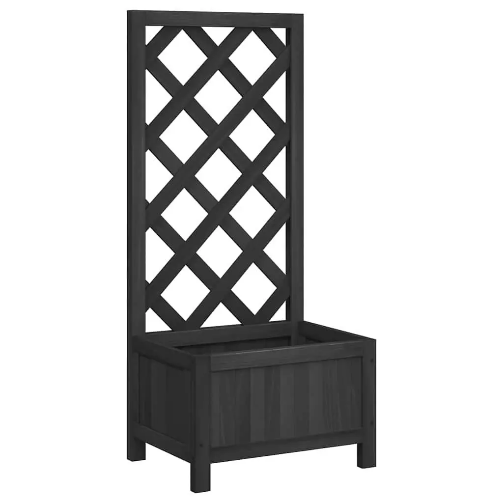 Wooden Planter Solid Fir Black with Trellis Support for Climbing Plants Garden Patio Outdoor