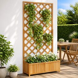 Practical Wooden Planter with Trellis for Outdoor Use
