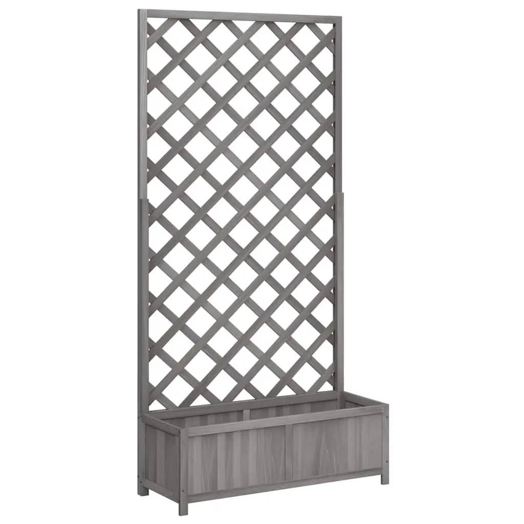 Wooden Planter Box Fir Wood Grey with Integrated Trellis for Garden Flower Herb Climbing Plant Support