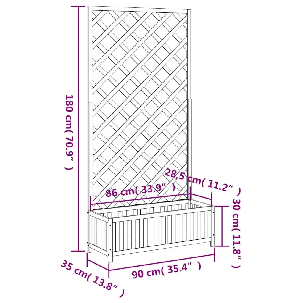 Wooden Planter Box Fir Wood Grey with Integrated Trellis for Garden Flower Herb Climbing Plant Support