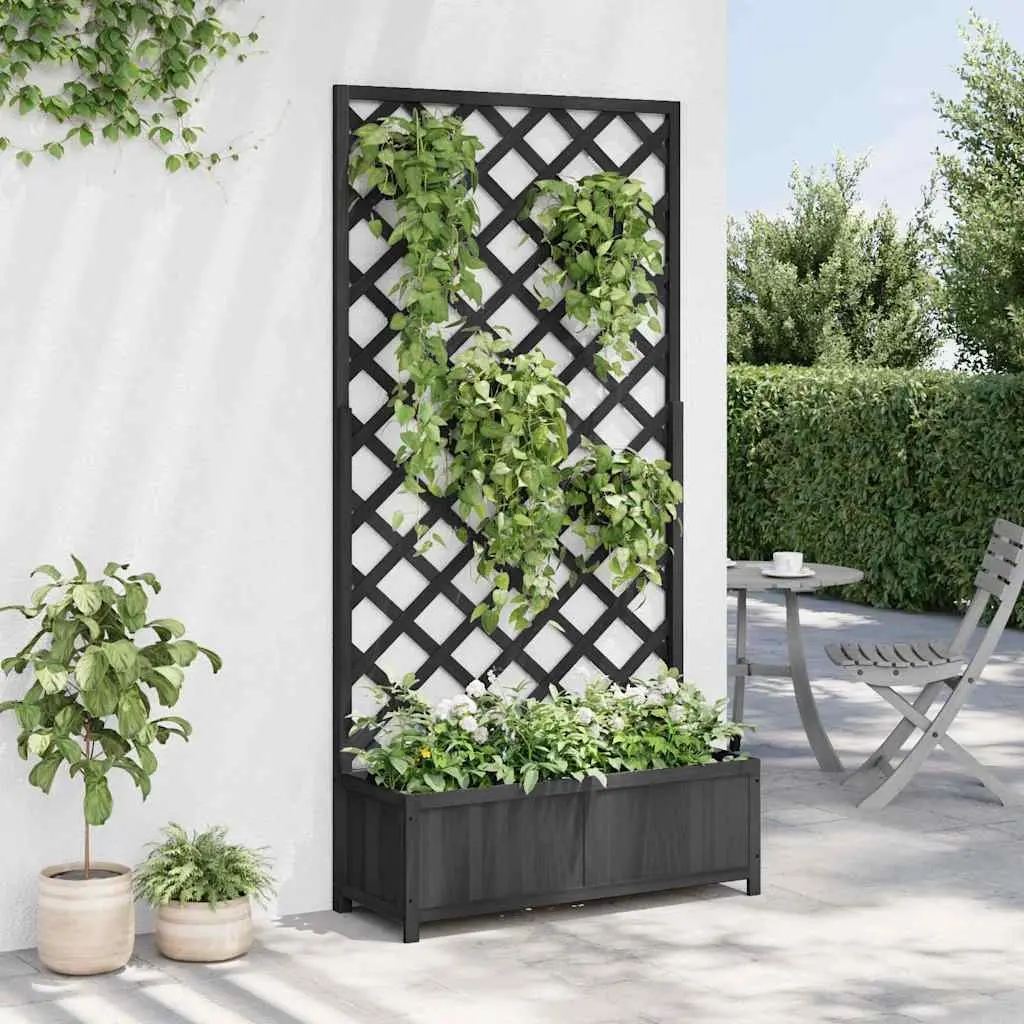 Black Solid Fir Planter with Integrated Trellis for Climbing Plants Garden Patio Outdoor Decor