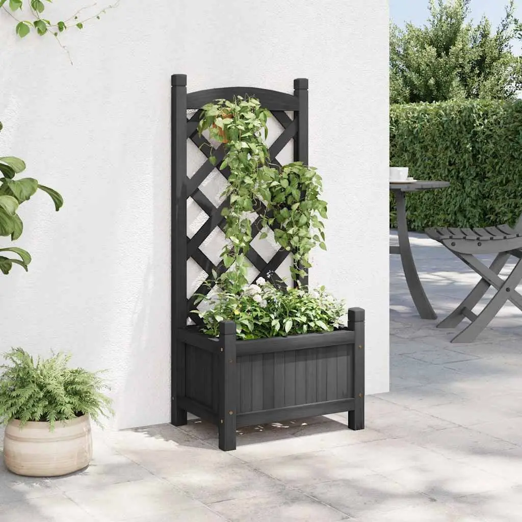 Trellis Wooden Planter Solid Fir Black Outdoor Garden Climbing Plants