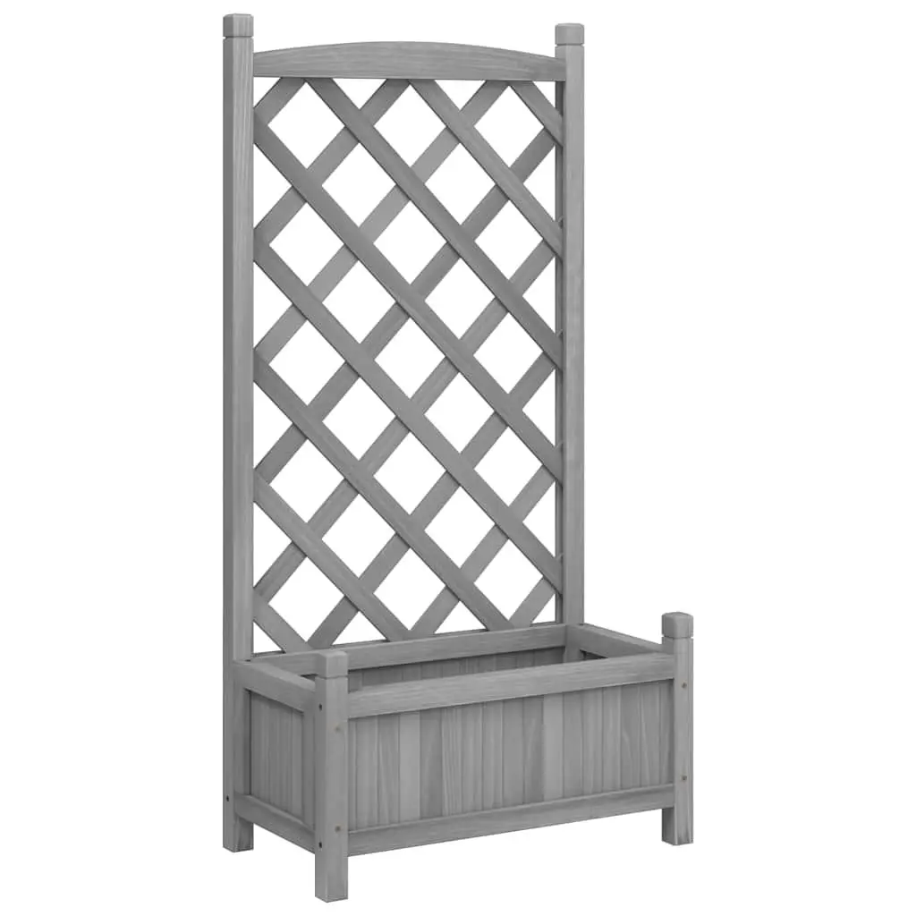 Wooden Planter Solid Fir Wood Grey with Trellis for Climbing Plants Garden Outdoor Decor