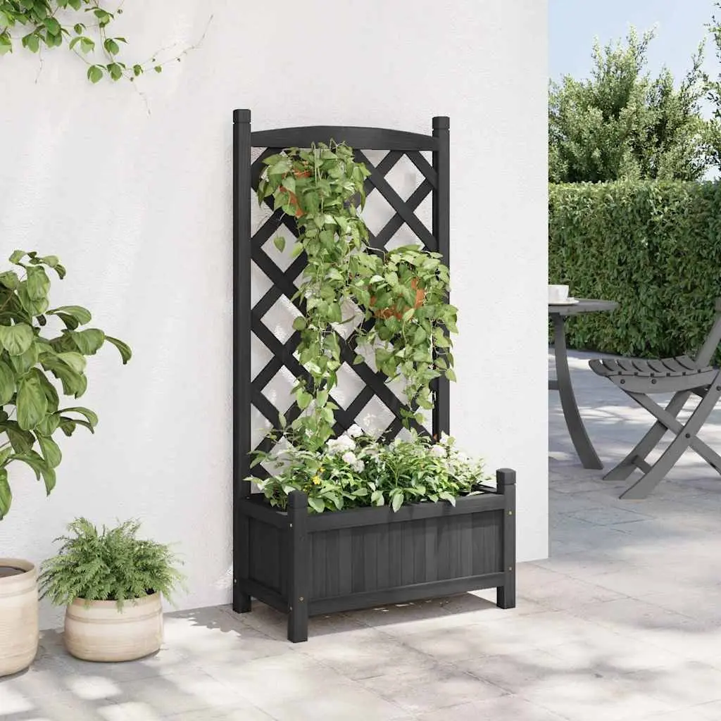 Black Fir Wooden Planter Outdoor Trellis for Climbing Plants Garden Patio