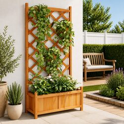 Practical Wooden Planter with Trellis for Home Gardens