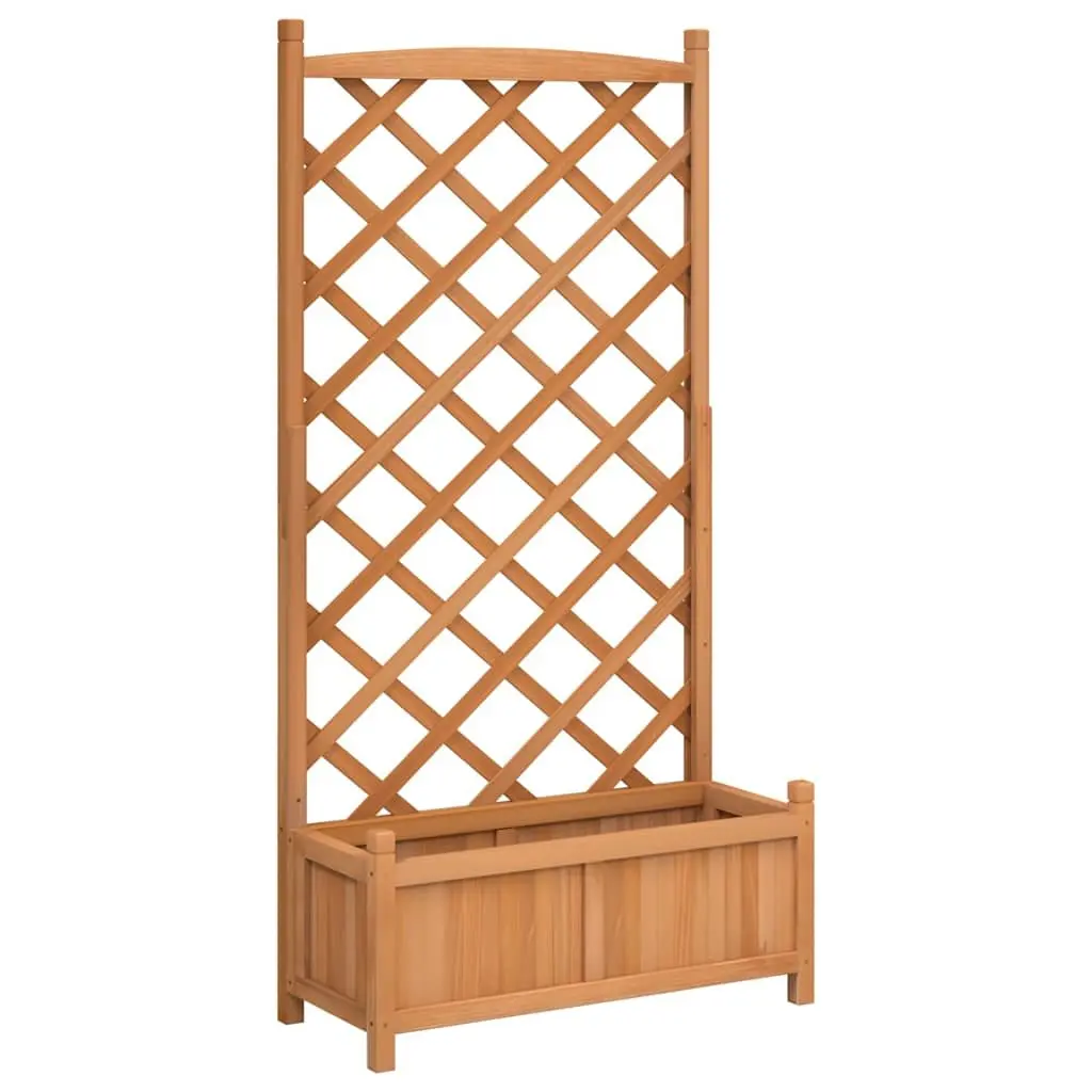 Brown Fir Wooden Planter with Integrated Trellis for Climbing Plants Garden Patio Decor
